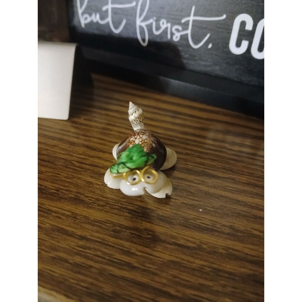 Vintage Style Handmade Seashell Turtle Grn Hat Wire Glasses Coastal Decor